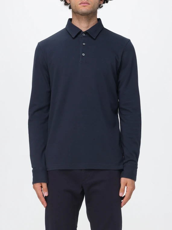 Polo a maniche lunghe in cotone blu scuro