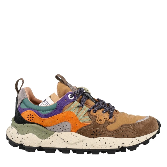 Sneakers yamano naylon e suede marrone arancione viola 