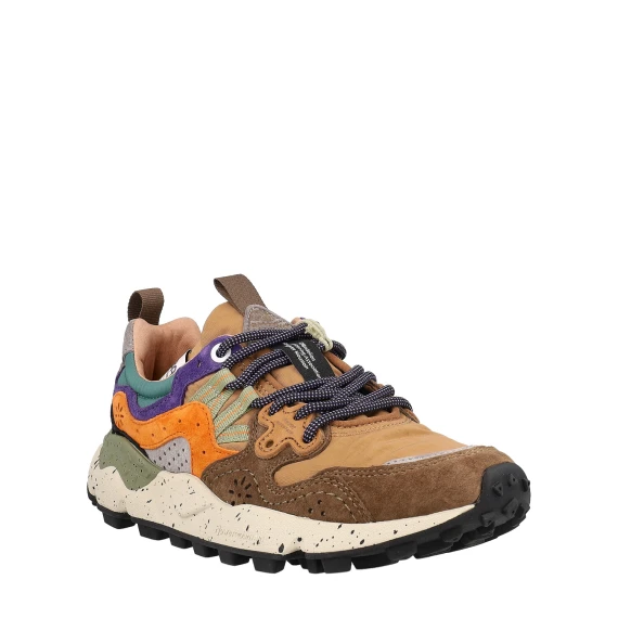 Sneakers yamano naylon e suede marrone arancione viola 