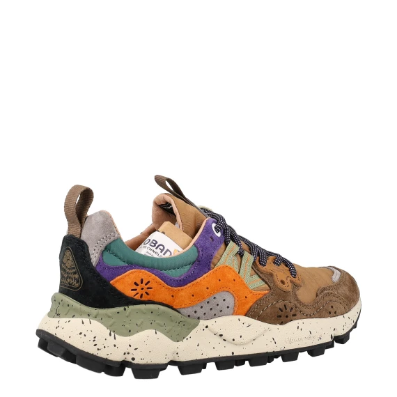 Sneakers yamano naylon e suede marrone arancione viola 