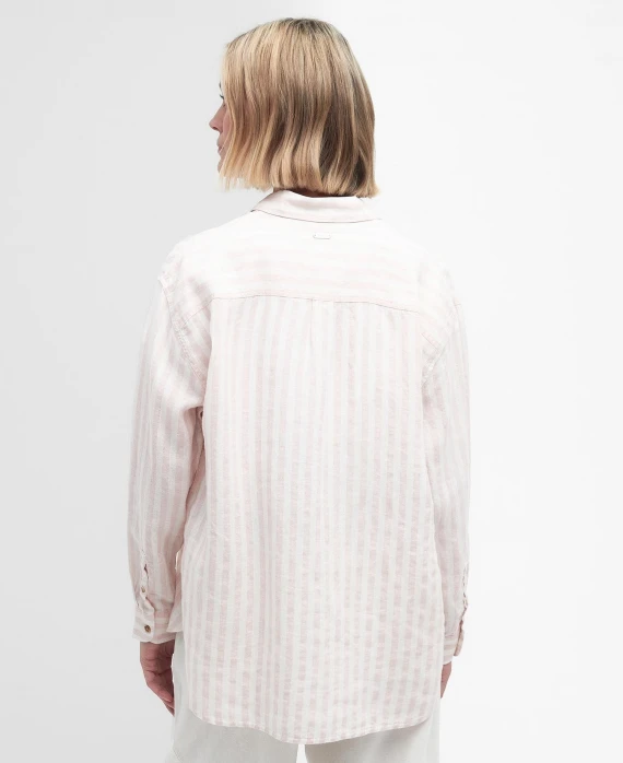 Camicia Barbour LSH1590 in lino bianco e rosa 