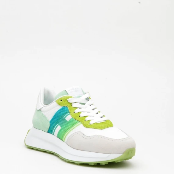 Sneakers Hogan H641 in pelle verde grigio e bianco 