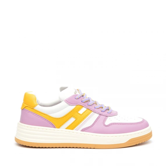 Sneakers Hogan H630 in pelle bianco, viola e giallo