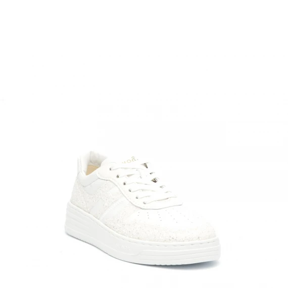 Sneakers Hogan H630 in pelle e glitter bianco 