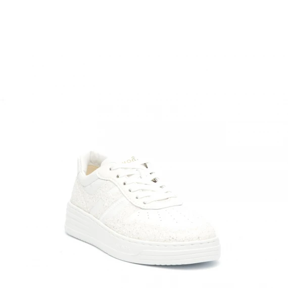 Sneakers Hogan H630 in pelle e glitter bianco