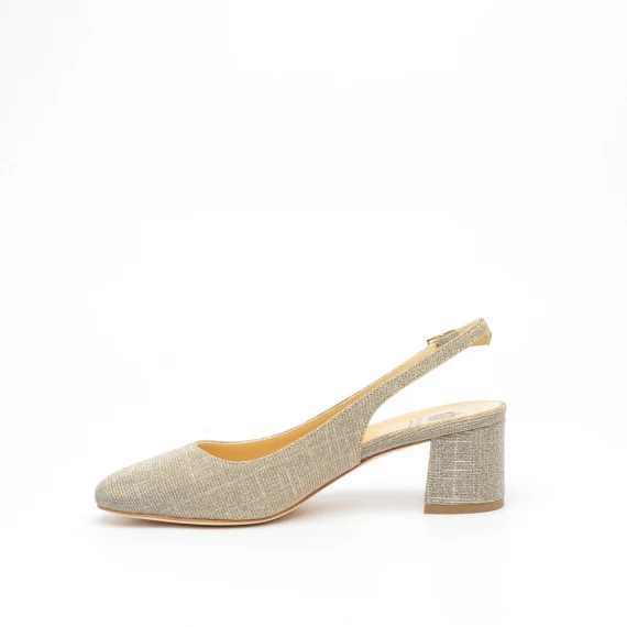 Slingback in tessuto effetto glitter argento e oro