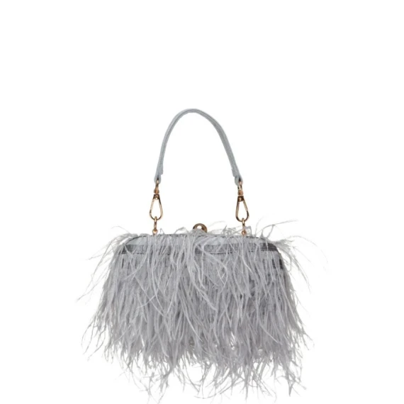 Clutch La Milanesa WILMA  in piume grigio