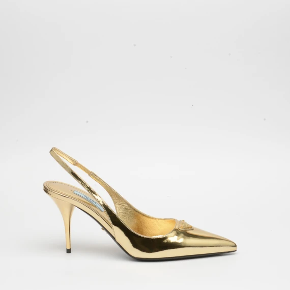 Slingback in pelle color platino