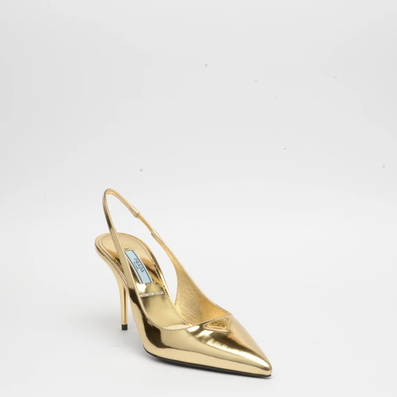 Slingback in pelle color platino