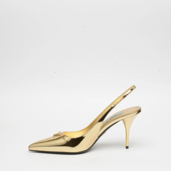 Slingback in pelle color platino