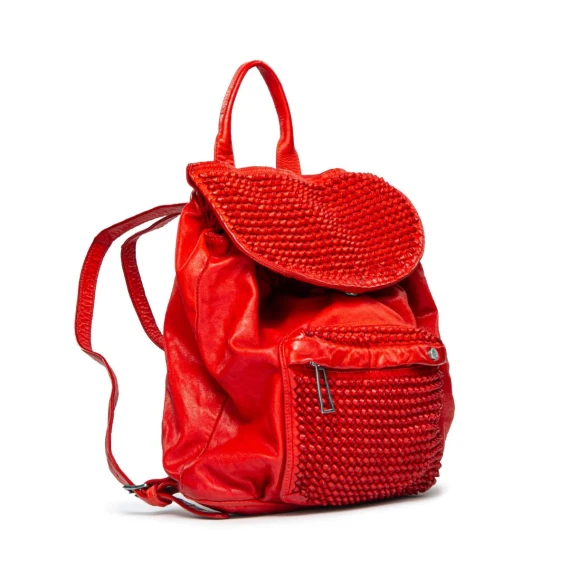 zaino con tasca esterna in pelle rossa