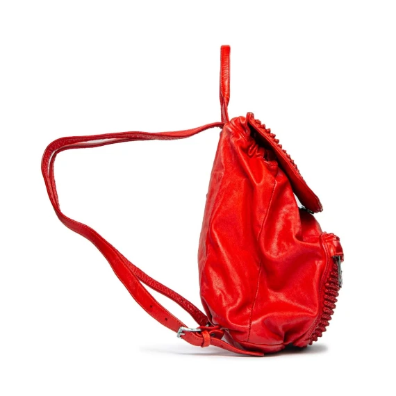 zaino con tasca esterna in pelle rossa