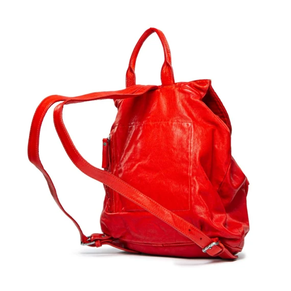 zaino con tasca esterna in pelle rossa