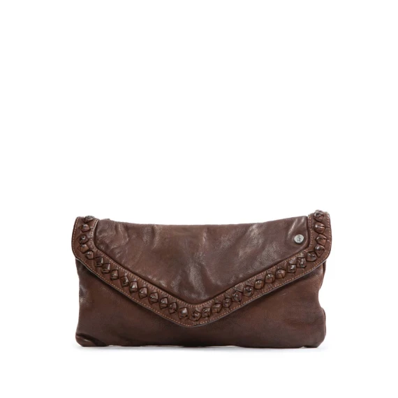 clutch NICOLE nodi in pelle castagna