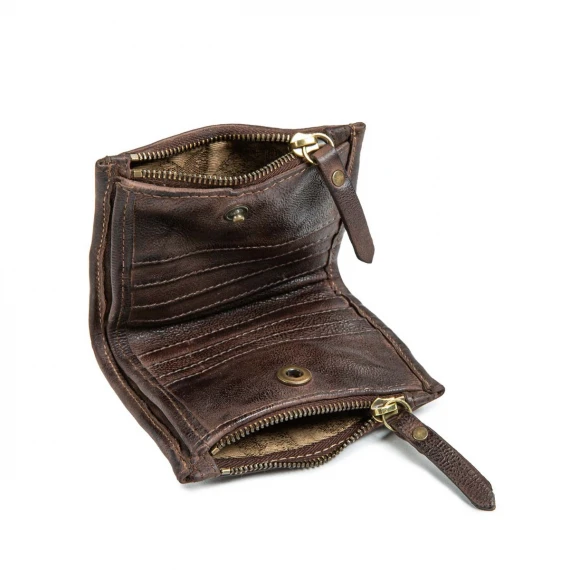 portafogli piccolo doppia zip fondente