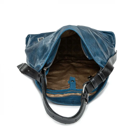 monospalla con spallaccio regolabile in pelle blu