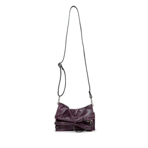 clutch in pelle viola con scomparti