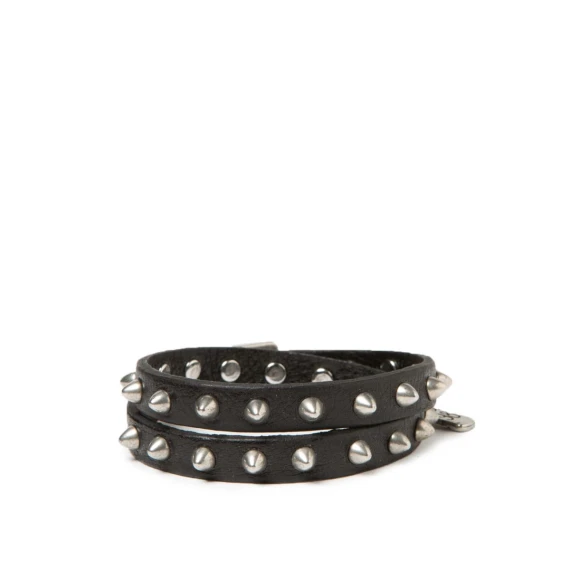 bracciale con borchie in pelle nera