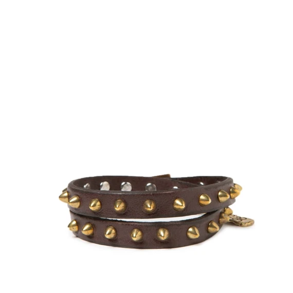 bracciale con borchie in pelle ebano