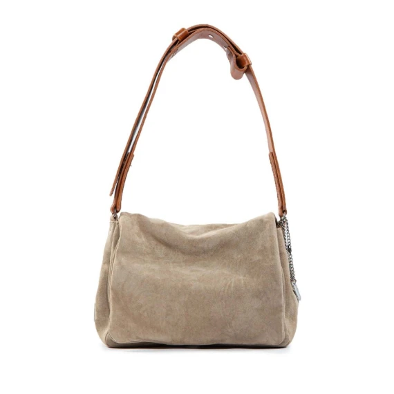 tracolla patta in pelle beige