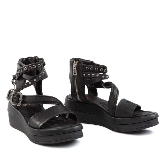 LAGOS wedge black leather eyelets