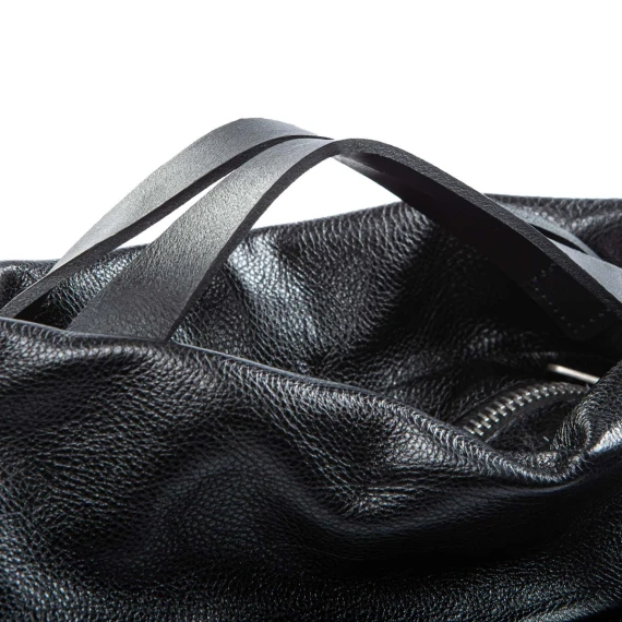 shopper piatta in pelle nera