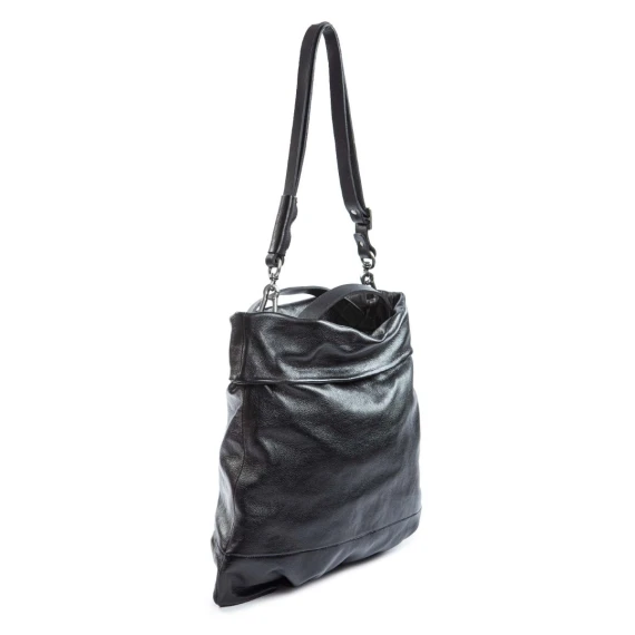 shopper piatta in pelle nera