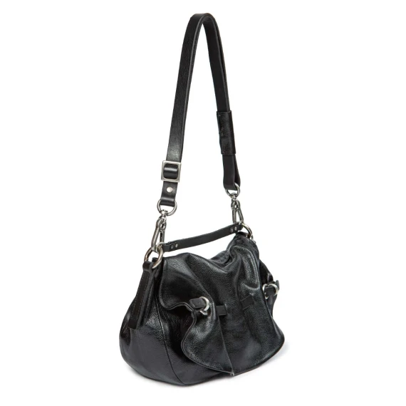 one-shoulder bag with black leather buckles