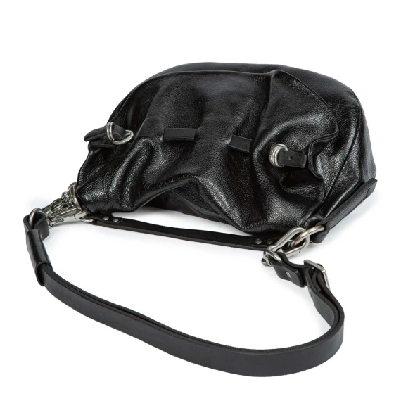 one-shoulder bag with black leather buckles