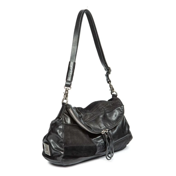 PATCH single-shoulder bag in black leather