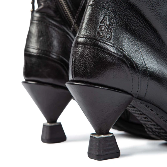 SILLAR black leather ankle boots with spool heels