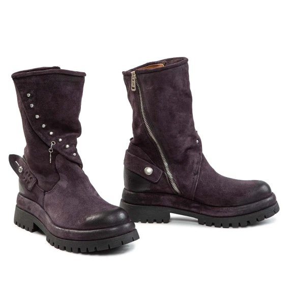 DIBLA biker boots with crosswise rivets in purple suede