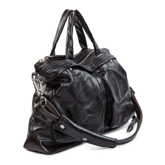 black briefcase with exterior pockets