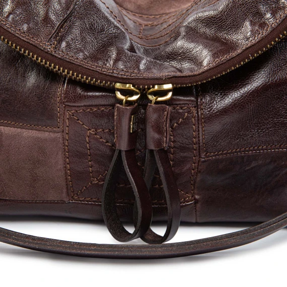 PATCH one-shoulder bag in ebony leather