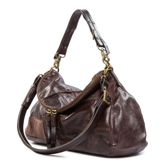 PATCH one-shoulder bag in ebony leather