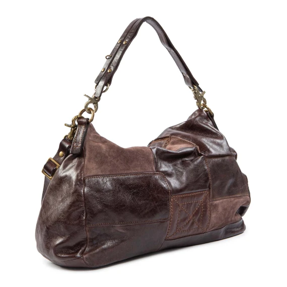 PATCH one-shoulder bag in ebony leather