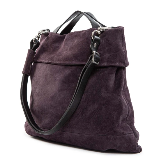 flat purple suede shopping bag