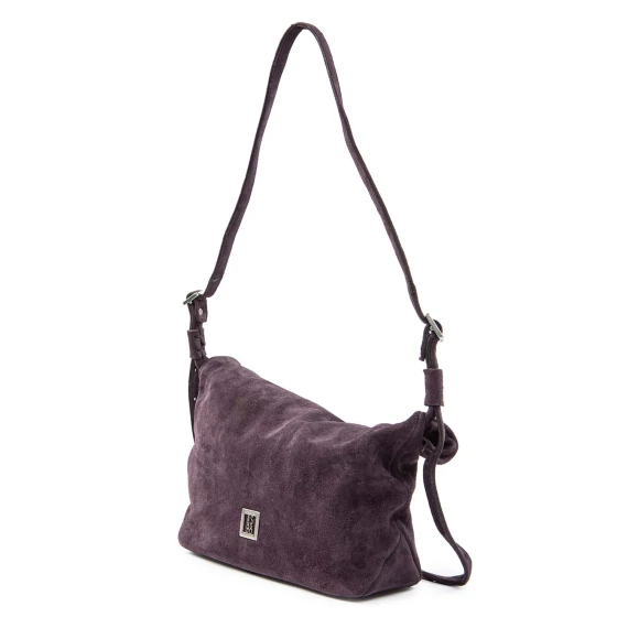 rolled shoulder strap in purple suede