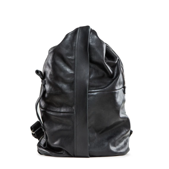 black washed leather front zipper backpack