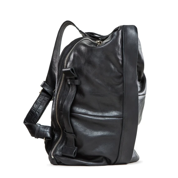 black washed leather front zipper backpack