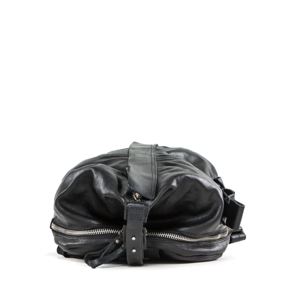 black washed leather front zipper backpack