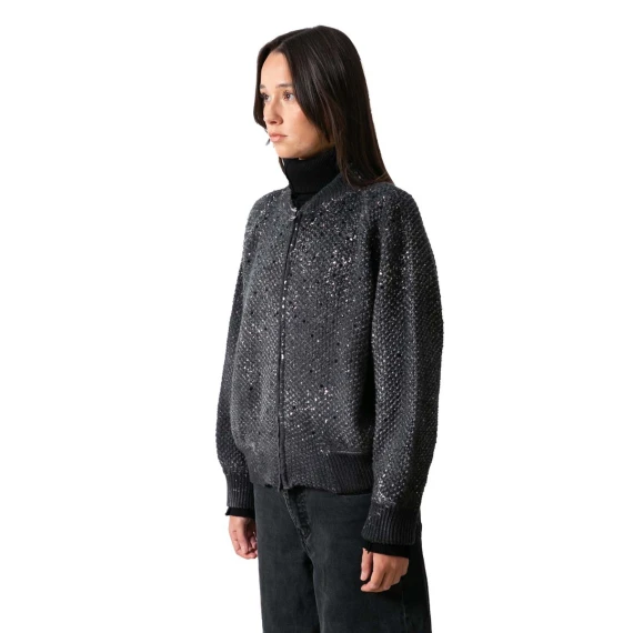bomber lamina e strass grigio