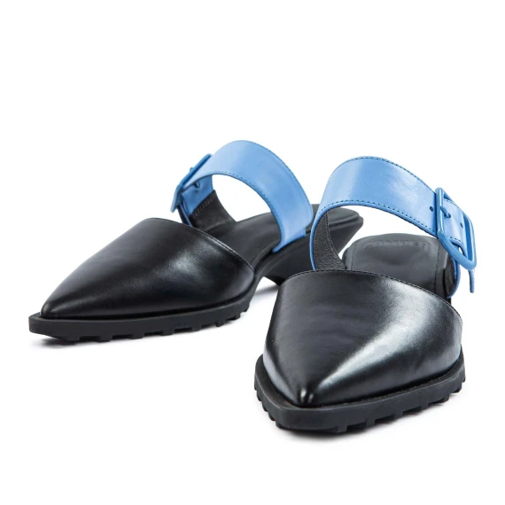 black toe sabot with light blue buckle