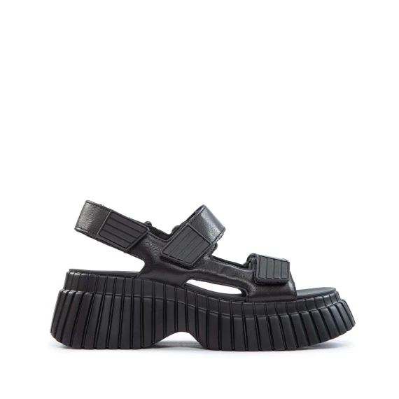 black leather stretch platform wedge