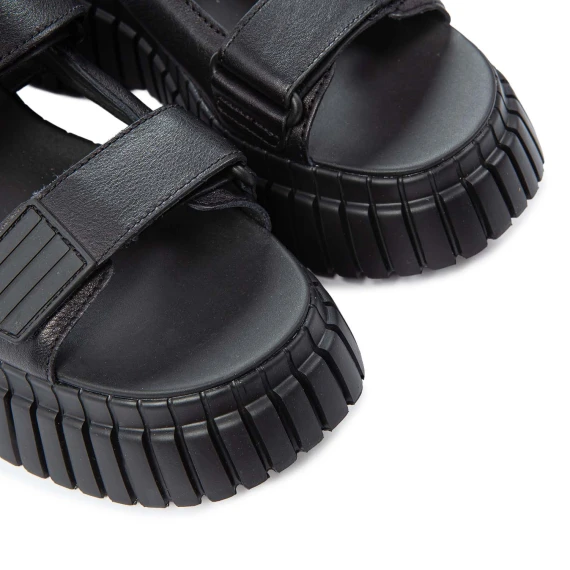 black leather stretch platform wedge