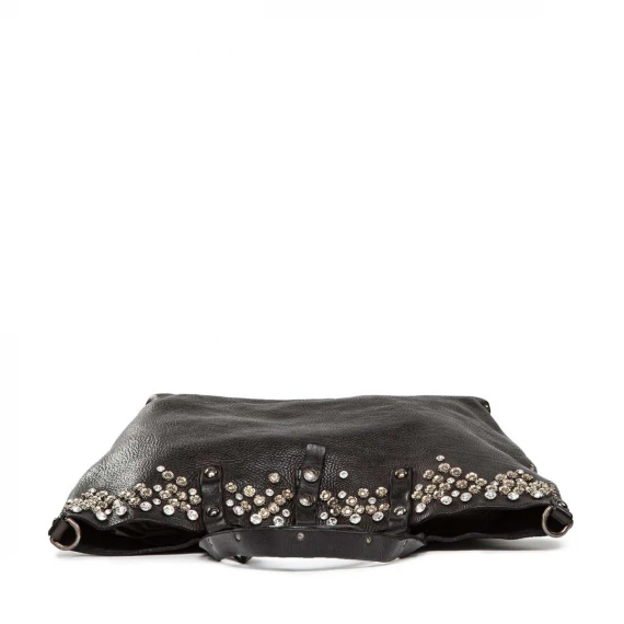 shopper in pelle nera con strass e borchie 