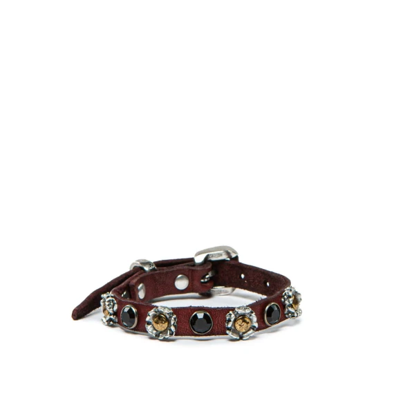bracciale con rivetti in pelle borgogna