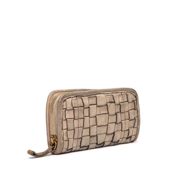 portafogli zip around in pelle intrecciata ghiaccio