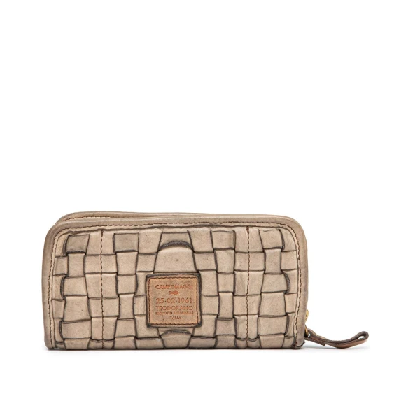 portafogli zip around in pelle intrecciata ghiaccio