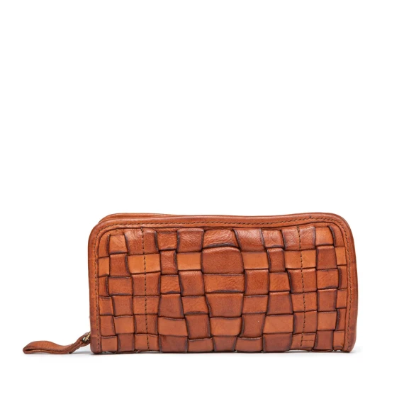 portafogli zip around in pelle intrecciata cuoio